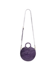 Circular cross body bag in purple croc leather, with handle