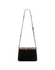 Snake print cross body bag, black suede