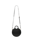 Circular cross body bag in black leather, with handle