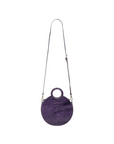 Circular cross body bag in purple croc leather, with handle