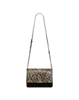 Snake print cross body bag, black suede
