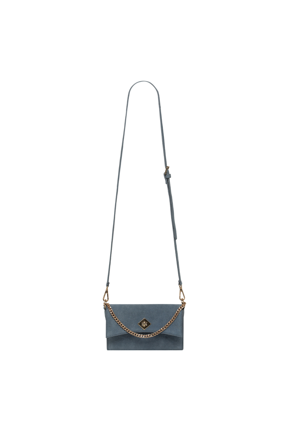 Blue Suede cross body bag with chain detail